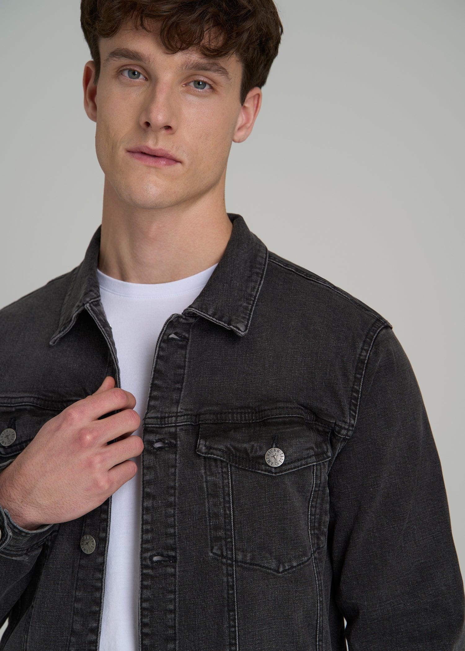 Men's Tall Denim Trucker Jacket in Washed Black Product Image