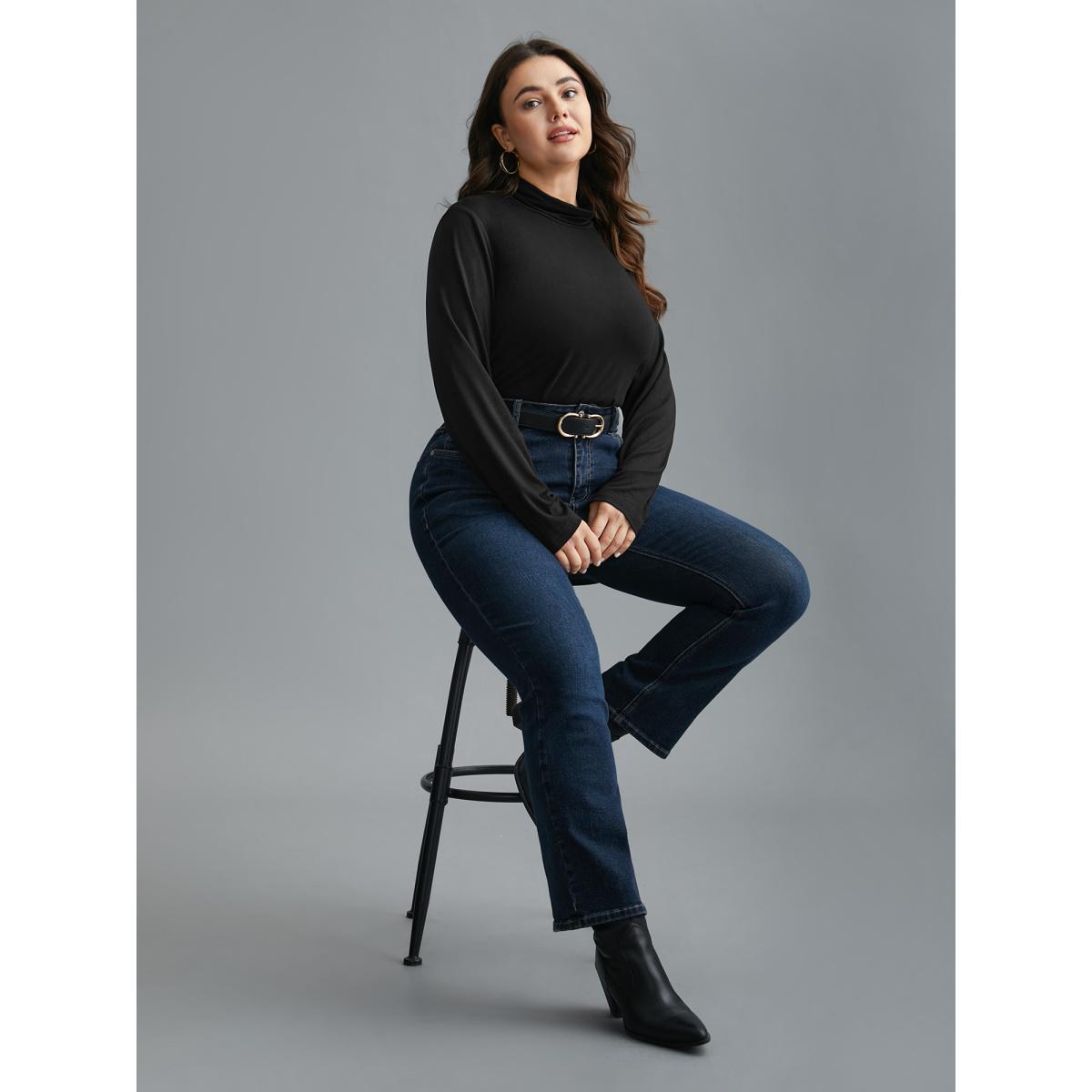 Plus Size Supersoft Essentials Solid Mock Neck T-shirt Black Women Casual Non Mock Neck Everyday T-shirts BloomChic 28/5X Product Image