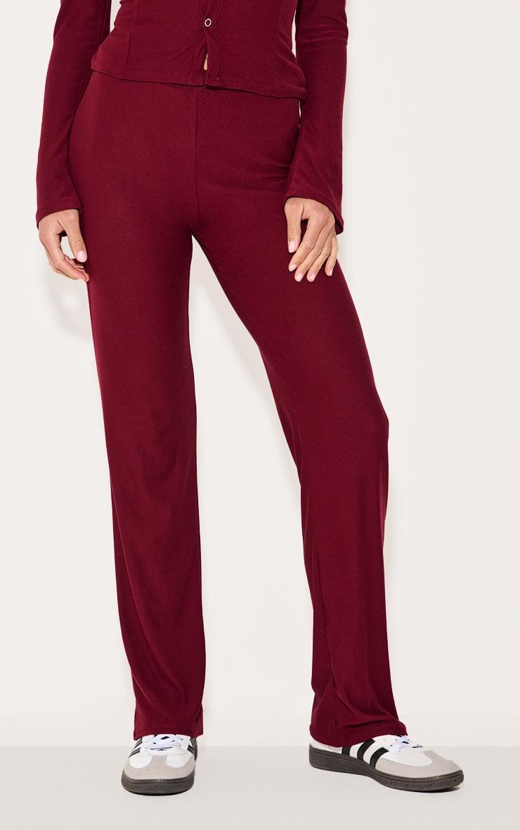 Burgundy Soft Touch Straight Leg Pants Product Image