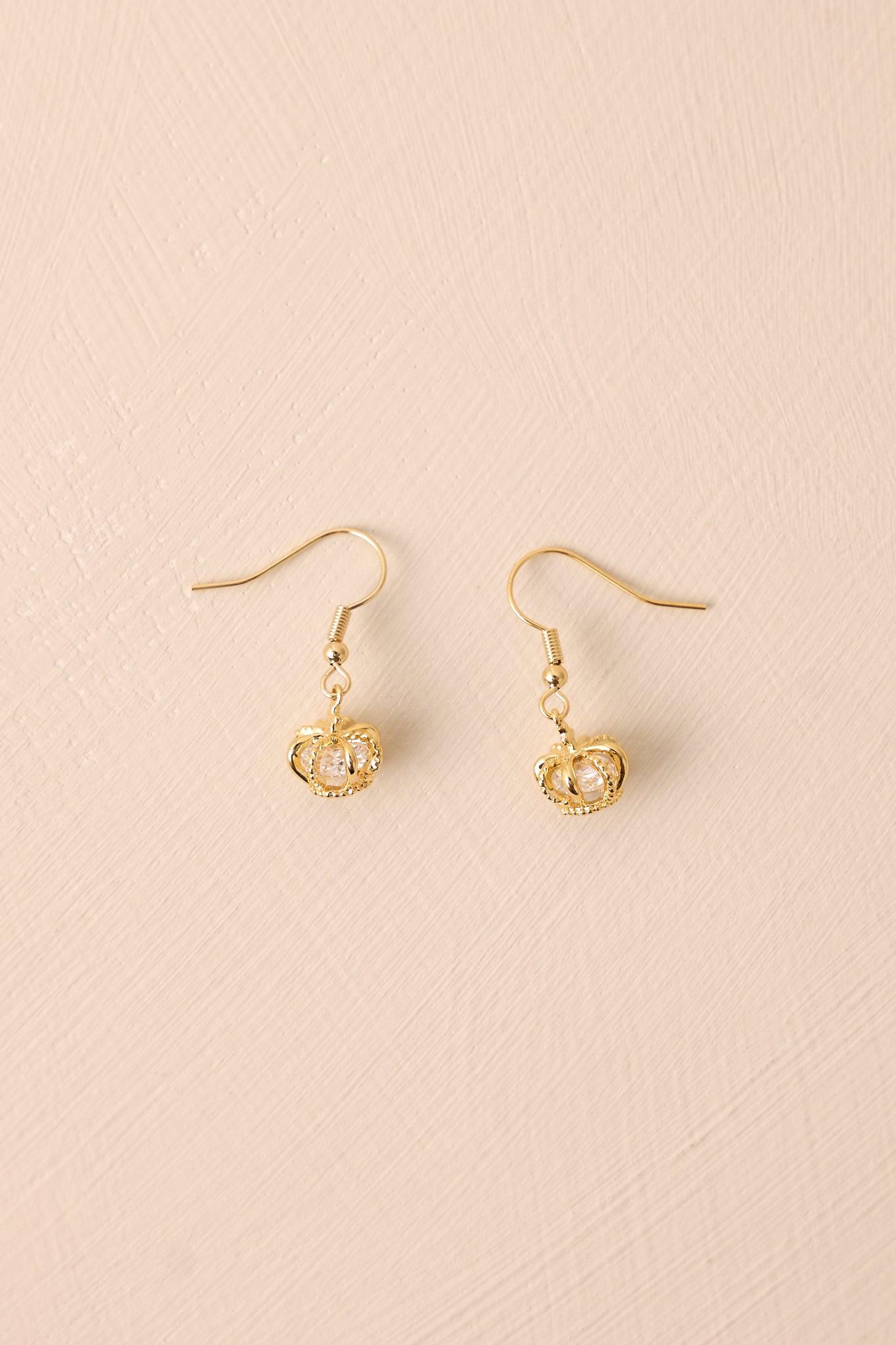 Royal Touch Gold Crown Drop Earrings Product Image