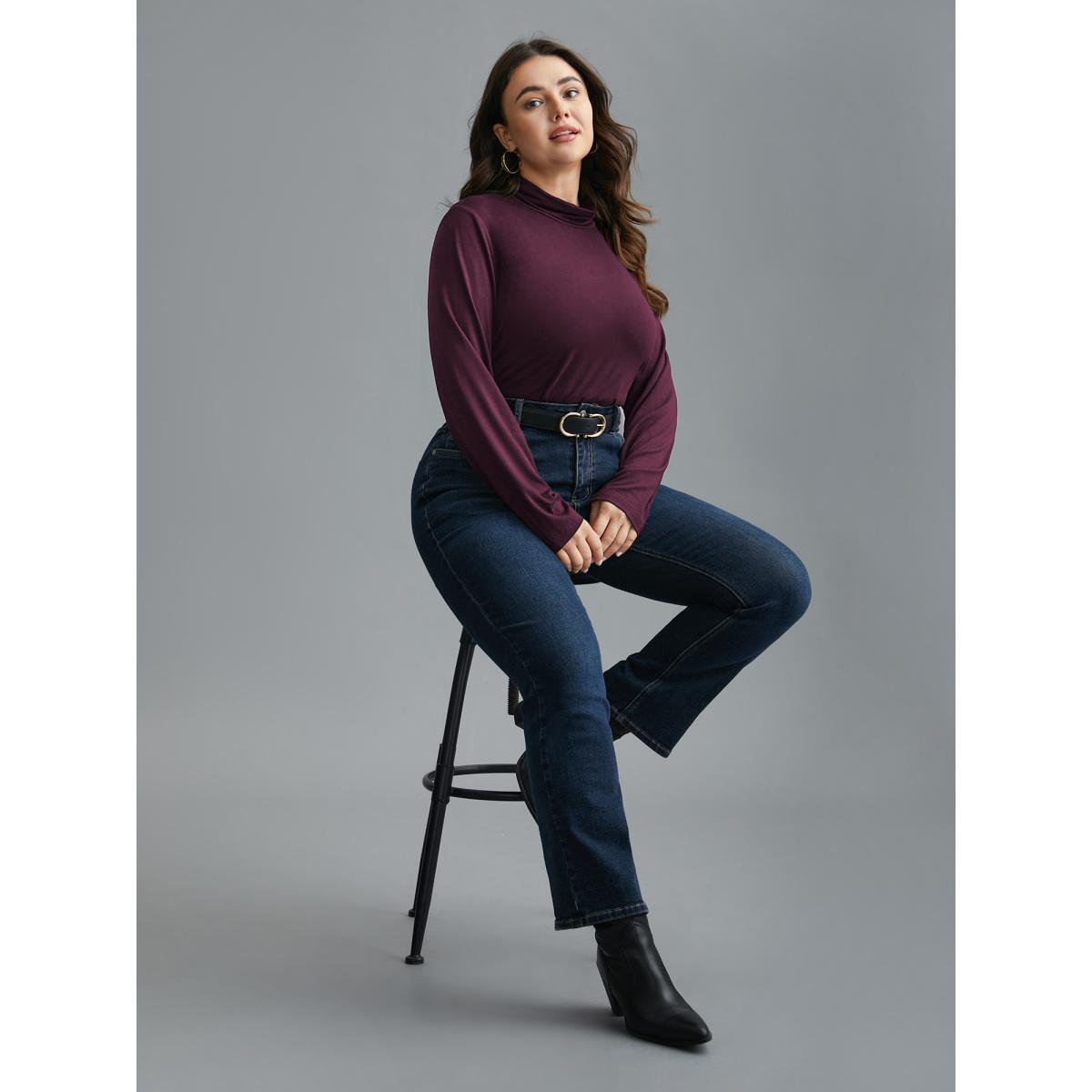 Plus Size Supersoft Essentials Solid Mock Neck T-shirt Deeppurplered Women Casual Non Mock Neck Everyday T-shirts BloomChic 10/M Product Image