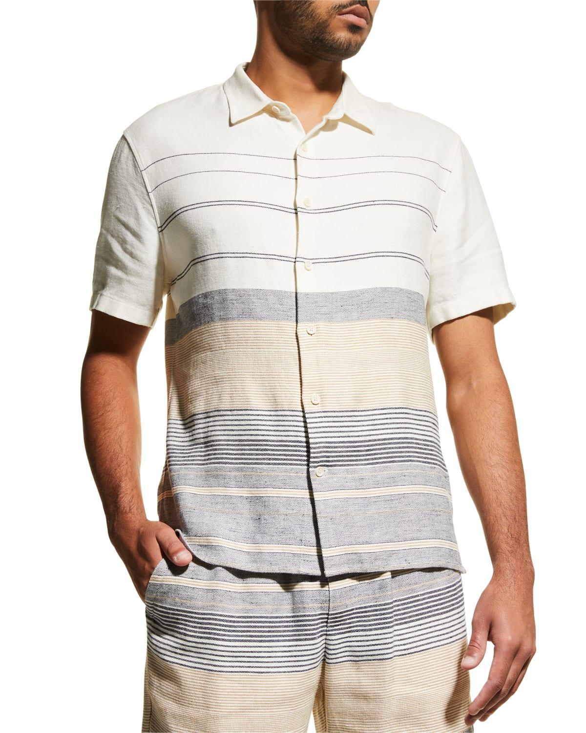 Vince Engineered Stripe Short Sleeve (Off-White/Coastal) Men's Clothing Product Image