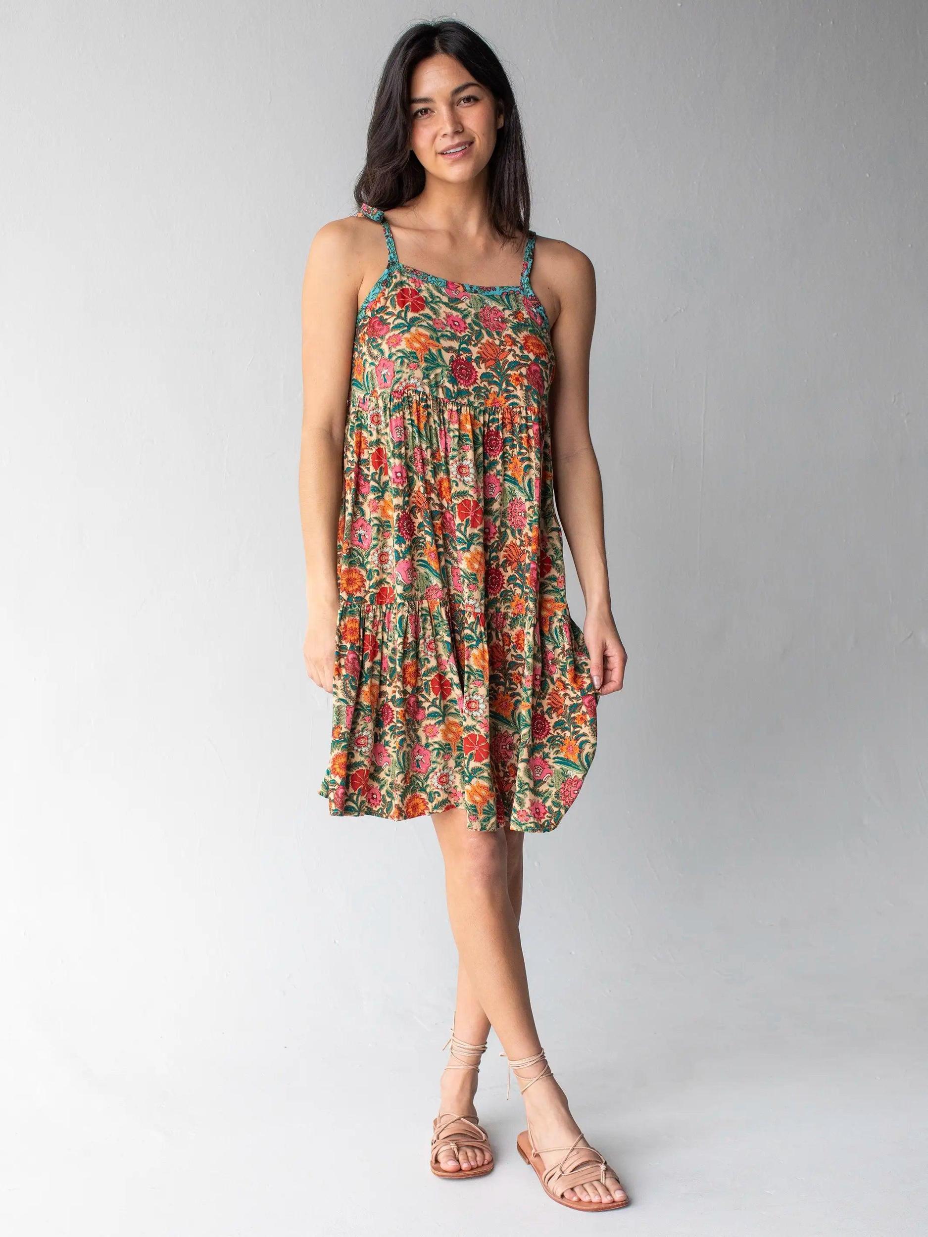 Maddie Mini Dress - Tan Pink Floral Product Image