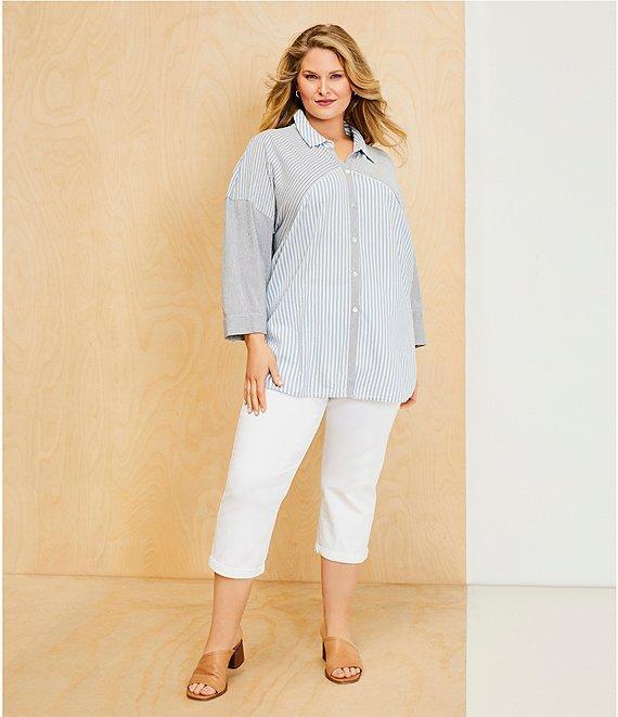 Westbound Plus Size Point Collar Button Front Long Sleeve Shirt Product Image