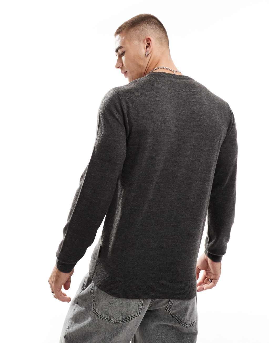 French Connection soft touch crew neck sweater in charcoal melange Product Image