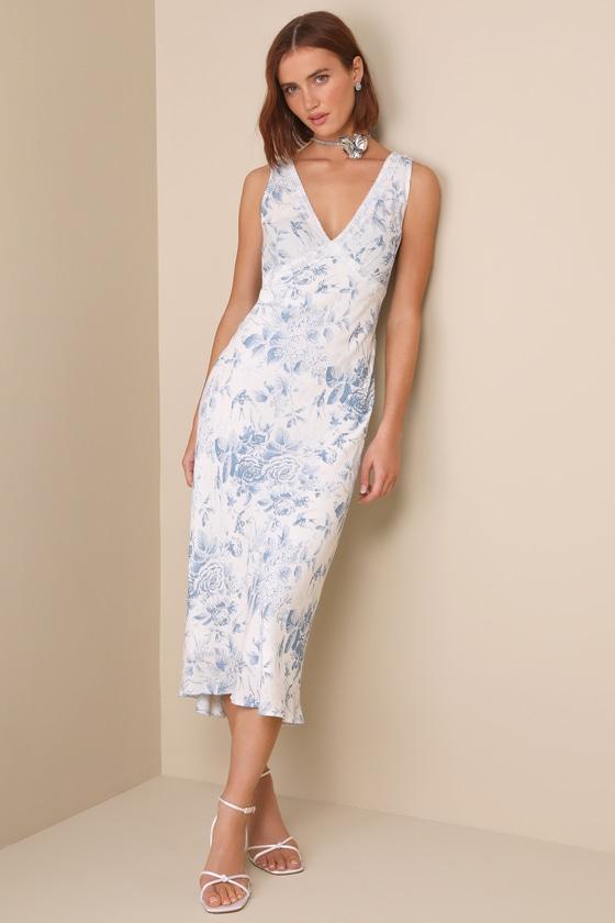 Picture-Perfect Days White Floral Lace V-Neck Midi Dress Product Image