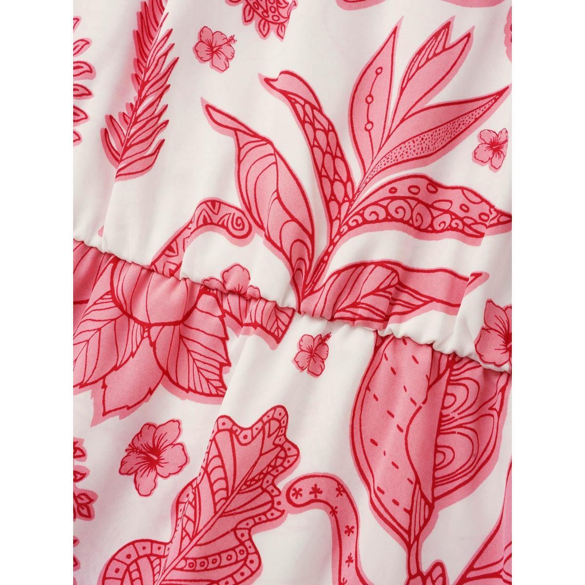 Plus Size Overlap Collar Boho Print Patchwork Dress Salmon Women Resort Patchwork Overlap Collar Half Sleeve Curvy BloomChic 18-20/2X Product Image