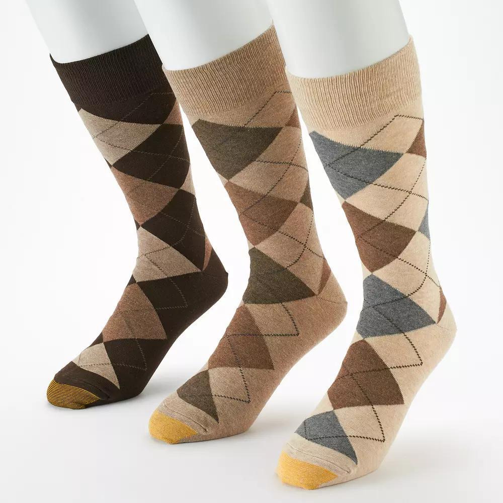 Men's GOLDTOE® 3-pack Carlyle Argyle Crew Socks, Size: 6-12, Brown Product Image