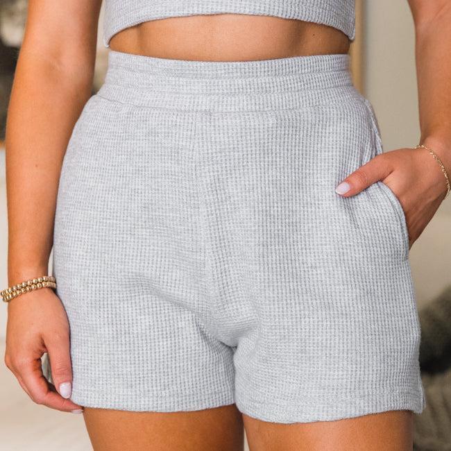 Essential Ease Grey Waffle Knit Pull On Shorts FINAL SALE Product Image