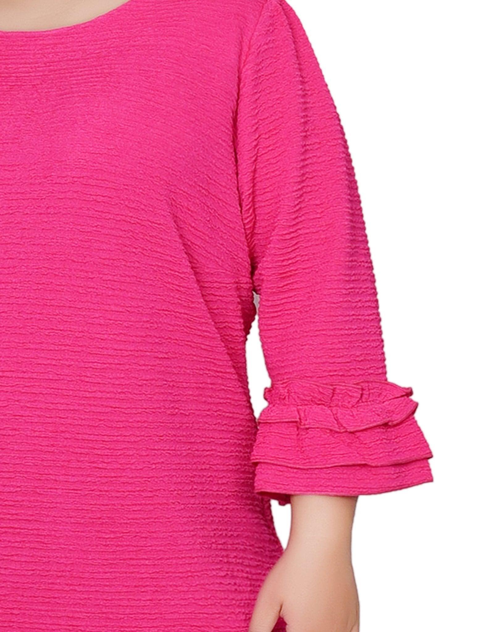 Havana Pink 3/4 Sleeve Textured Knit Dress - Plus Product Image