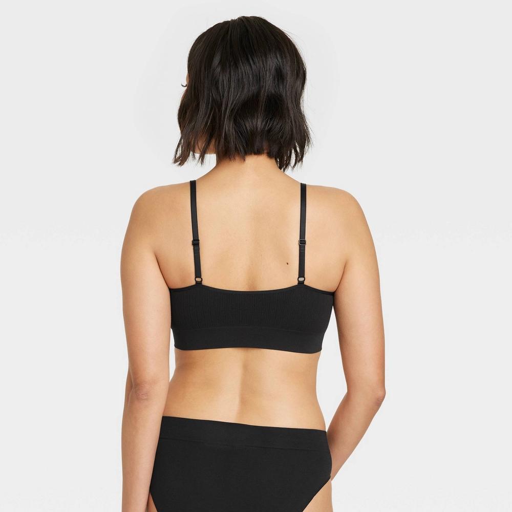 Women's Ribbed Seamless Bralette - Auden™ Black S: Nylon Spandex Blend, Pullover, Removable Cup, Machine Washable Product Image