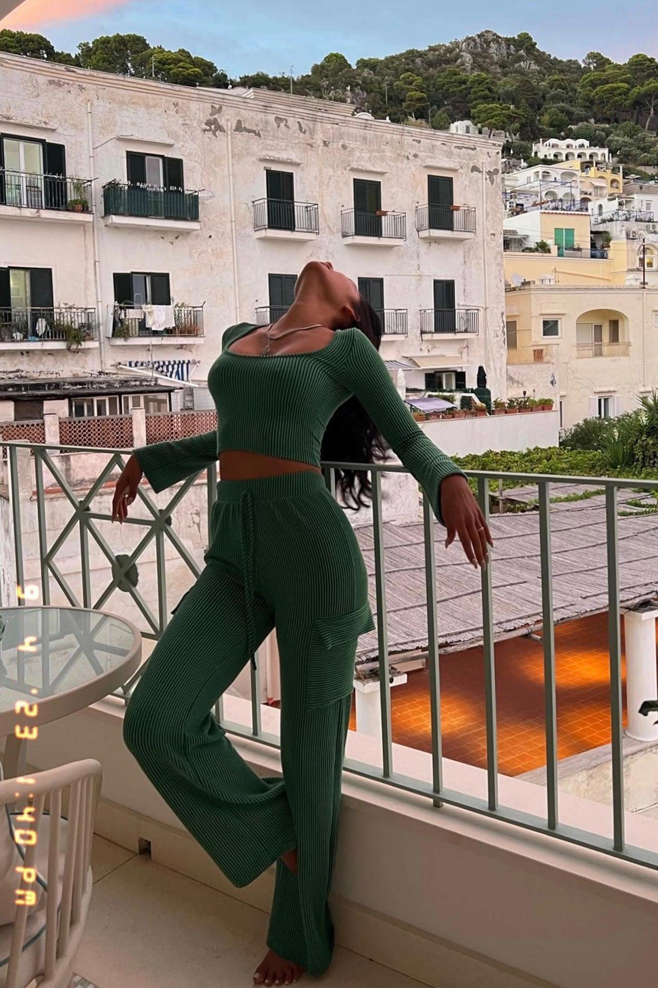 Nobody Like Me Ribbed Pant Set - Green Product Image