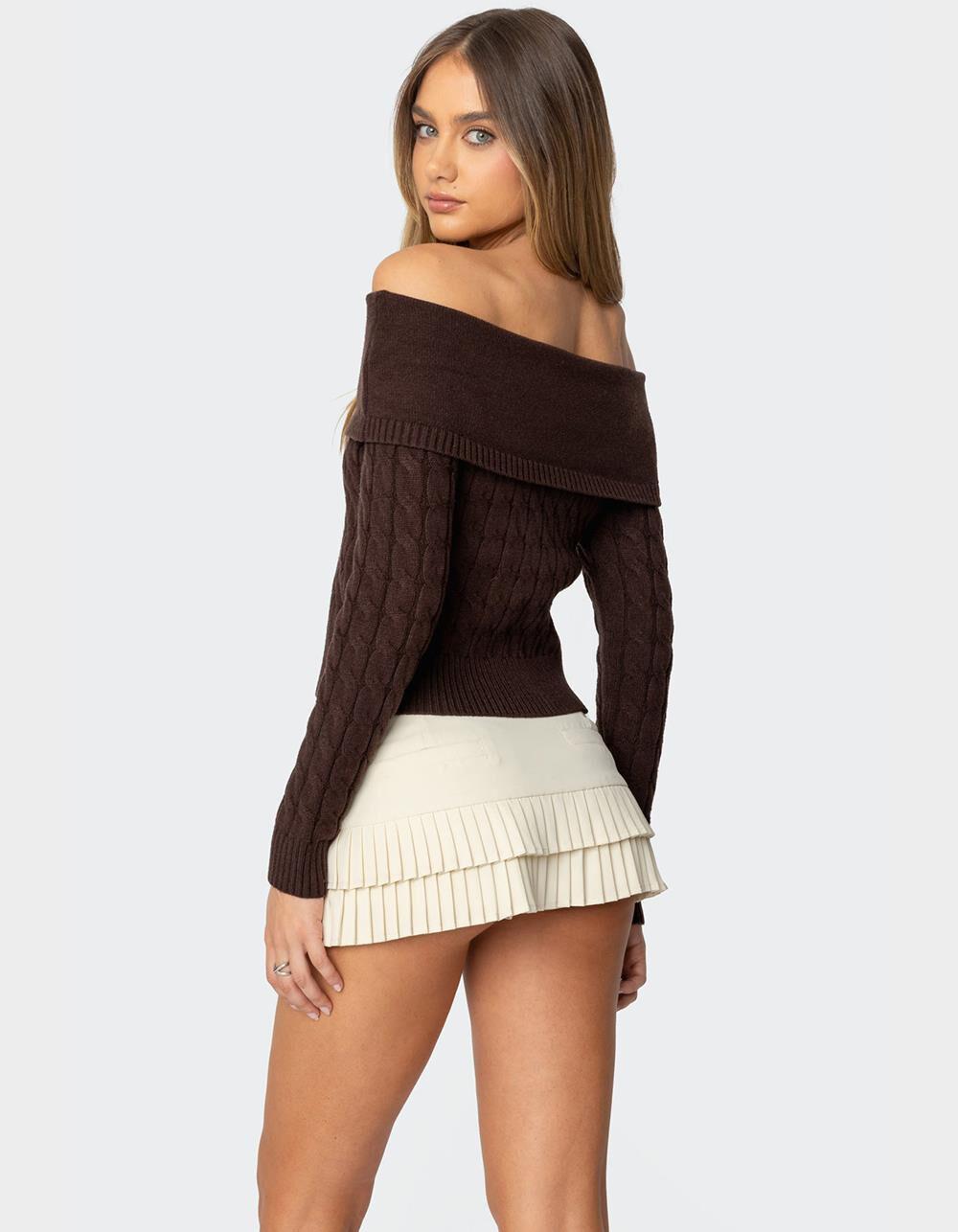 EDIKTED Glenn Fold Over Cable Knit Sweater Product Image