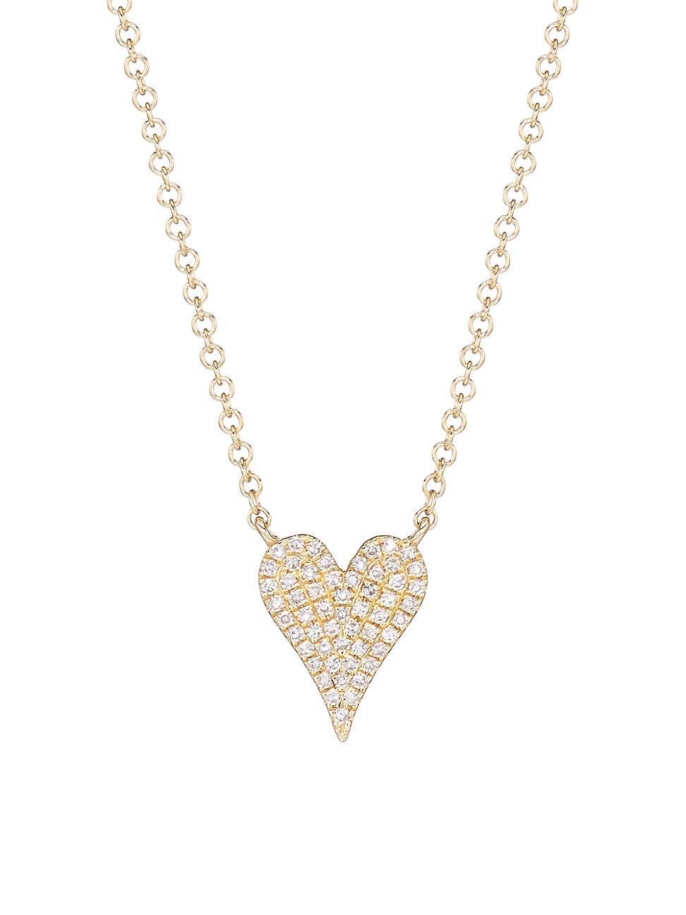 Womens 14K Yellow Gold & 0.11 TCW Diamond Heart Pendant Necklace Product Image