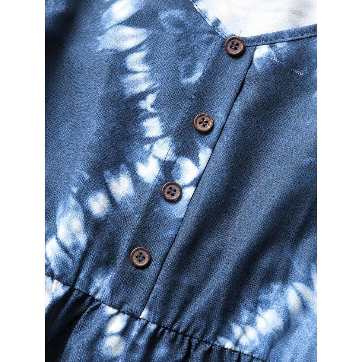 Plus Size Tie Dye Button Detail Cami Dress DarkBlue Women Casual Non Sleeveless Curvy Midi Dress BloomChic 14-16/1X Product Image