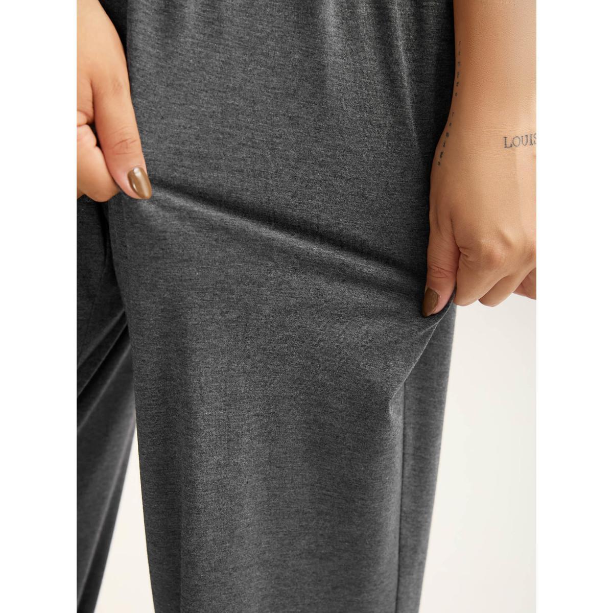 Plus Size Color Contrast Drawstring Jogger Pants Women DimGray Casual Bodycon Mid Rise Everyday Pants BloomChic 10/M Product Image