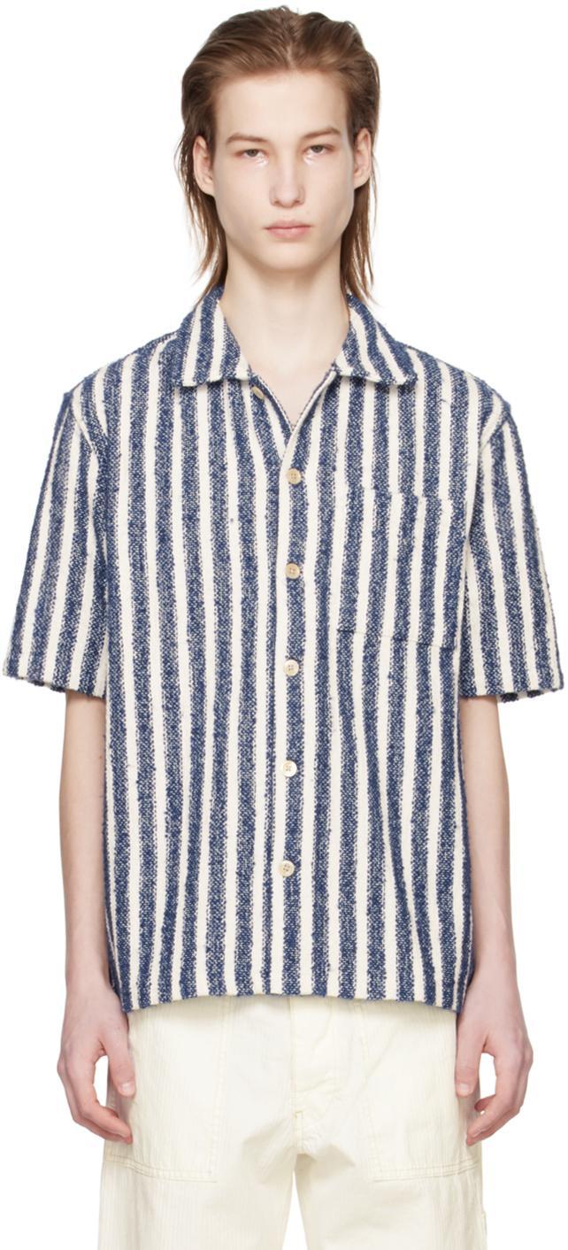 SUNFLOWER Spacey Striped Linen-blend Short-sleeve Shirt In Blue Product Image