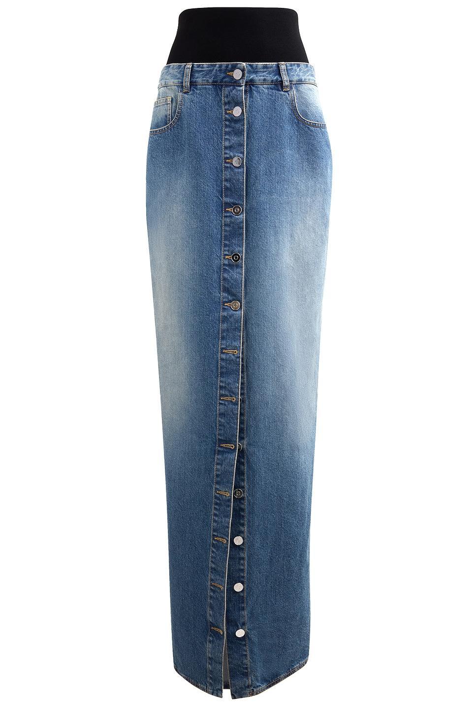 ALAÏA Button Front Column Skirt In Blue Vintage Product Image