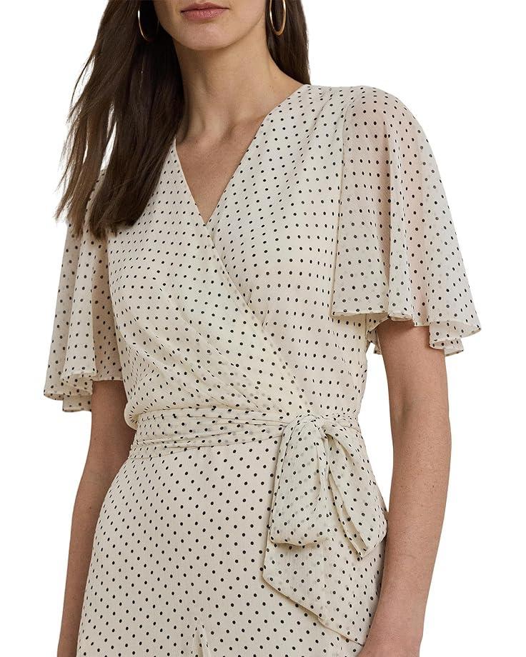 Polka-Dot Belted Crepe Tie-Neck Dress Product Image