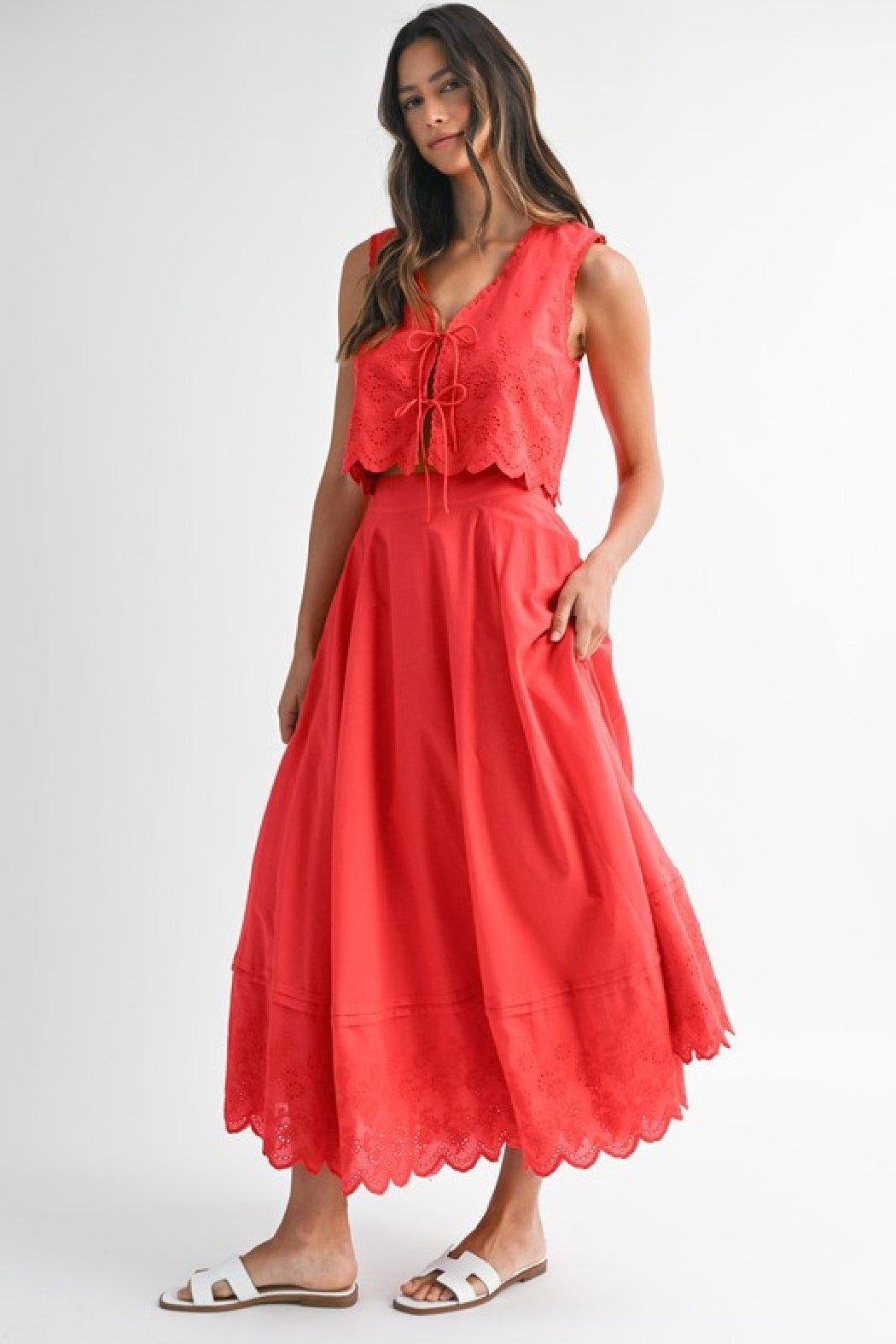 Red Eyelet Embroidered Set Product Image