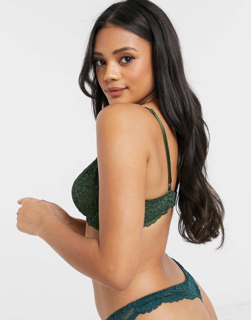 Hunkemoller Rose lace non padded bra in green  Product Image