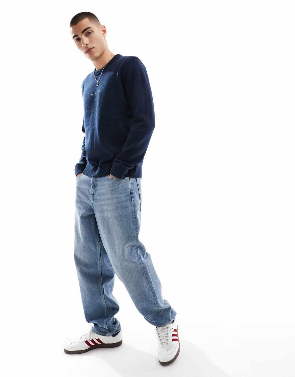 Tommy Jeans linear logo sweater in navy Product Image
