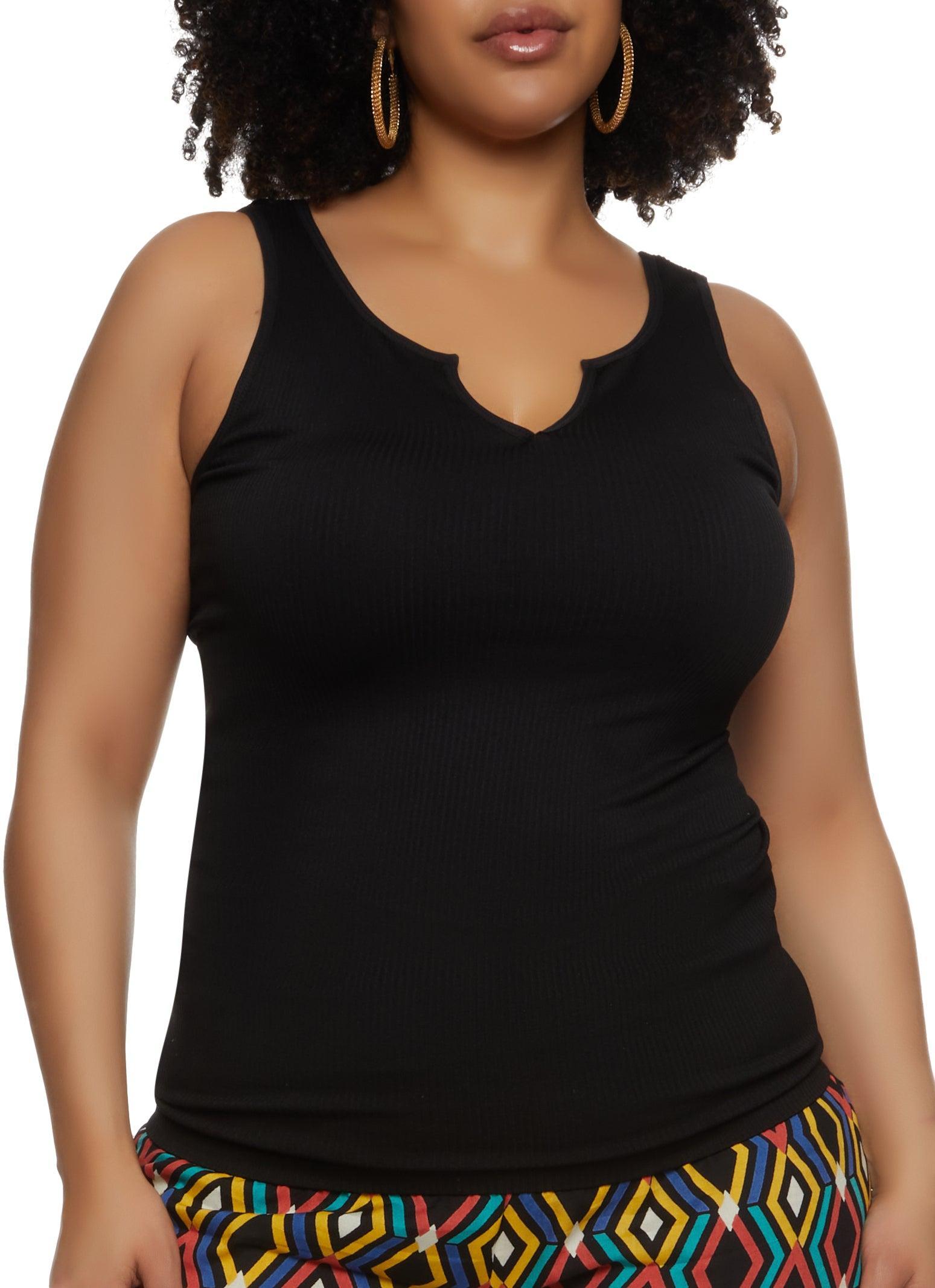 Womens Plus Size Ribbed Notch Neck Tank Top Product Image