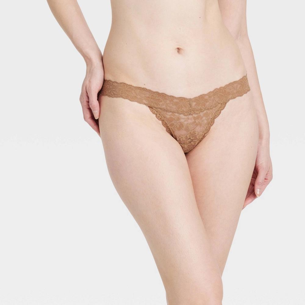 Women's Allover Lace Thong Underwear - Auden™ Camel XS: Nylon, Spandex, Cotton Gusset, Mid Rise Product Image