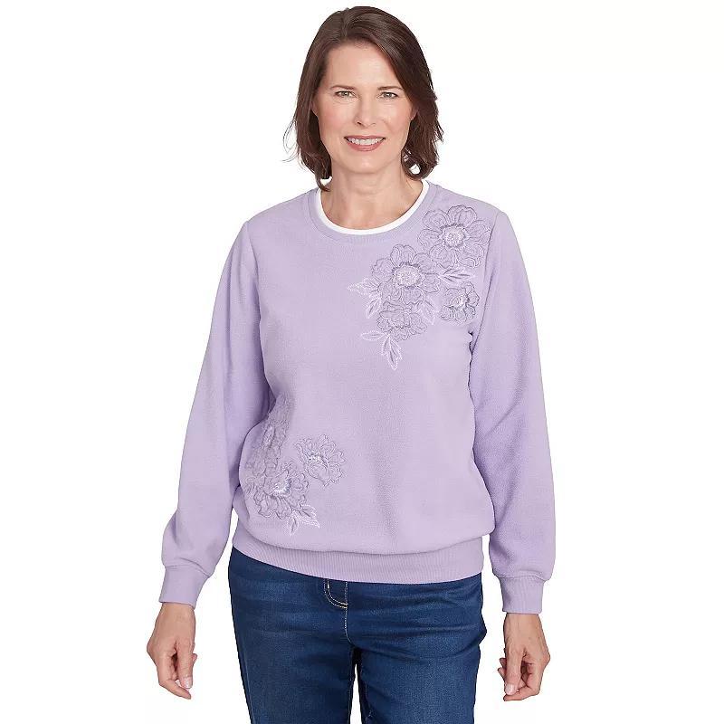 Petite Alfred Dunner Classic Sherpa Floral Embroidered Sweater, Women's, Size: XL Petite, Ivory Product Image