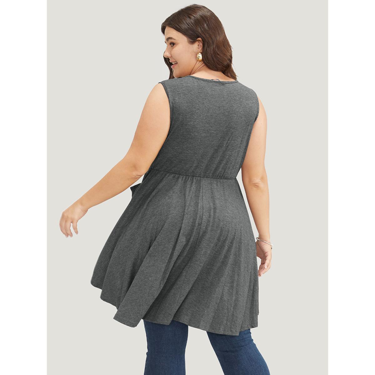 Plus Size Plain Ruffle Pocket High Low Hem Tank Top Women DarkGray Elegant Ruffles V-neck Dailywear Tank Tops Camis BloomChic 22-24/3X Product Image
