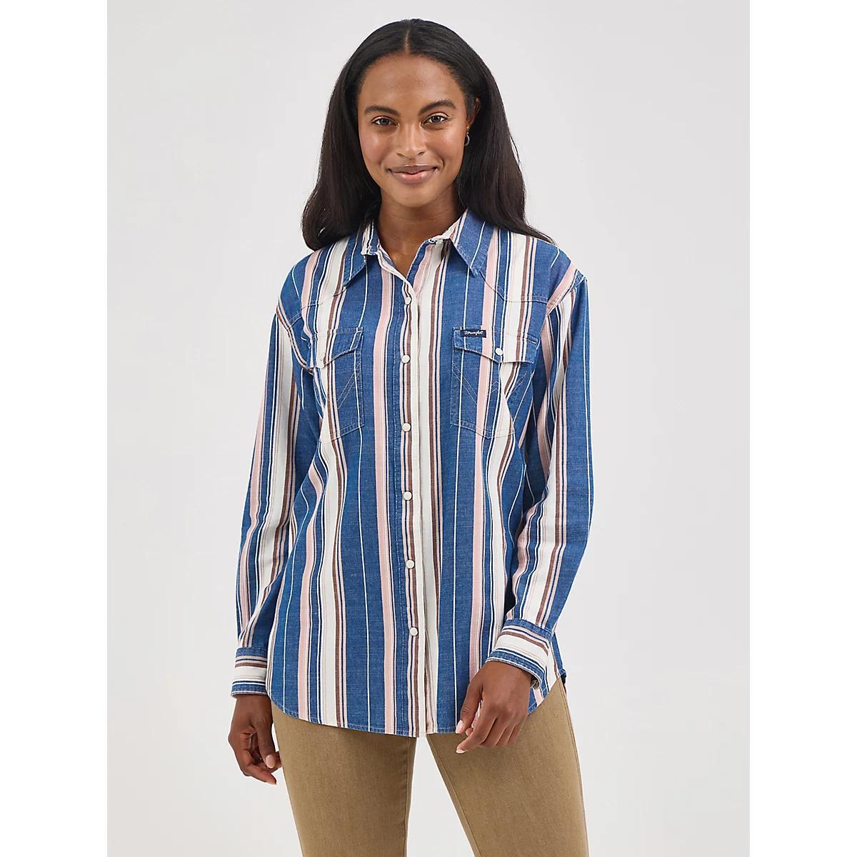 Women's Wrangler Retro® Boyfriend Western Snap Shirt | Women's TOPS | Wrangler® Product Image