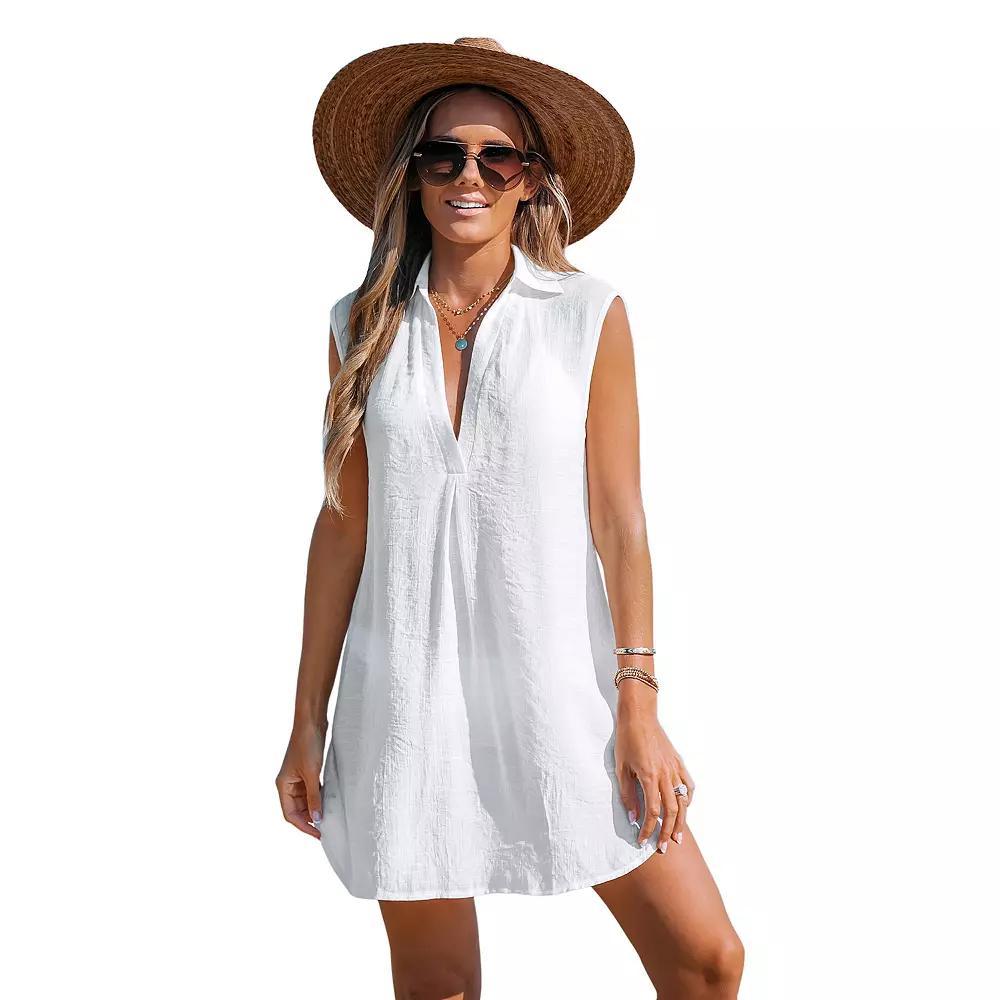 Women's Cupshe V-Neck Basic Collar Cover-Up Dress, Size: XL, White Product Image