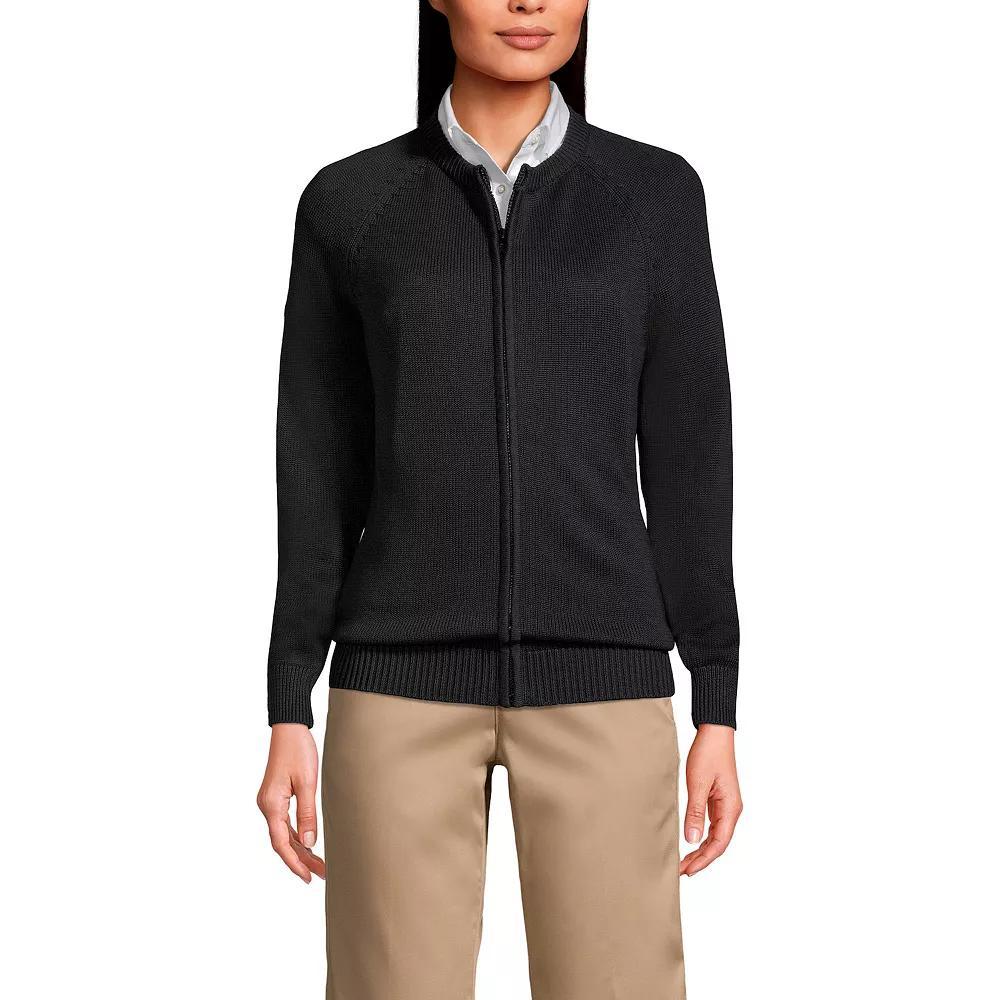 Women's Lands' End School Uniform Zipper-Front Cardigan Sweater, Size: Large, Classic Blue Product Image