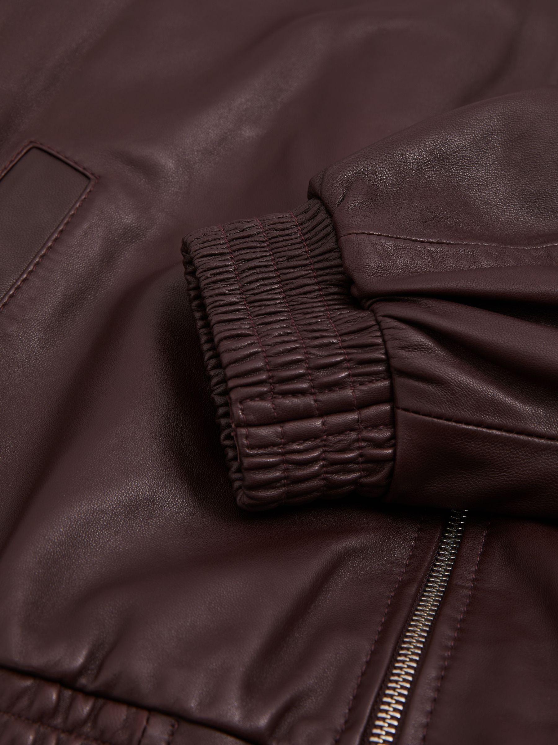 Atelier Leather Latched-Collar Bomber Jacket in Berry Product Image