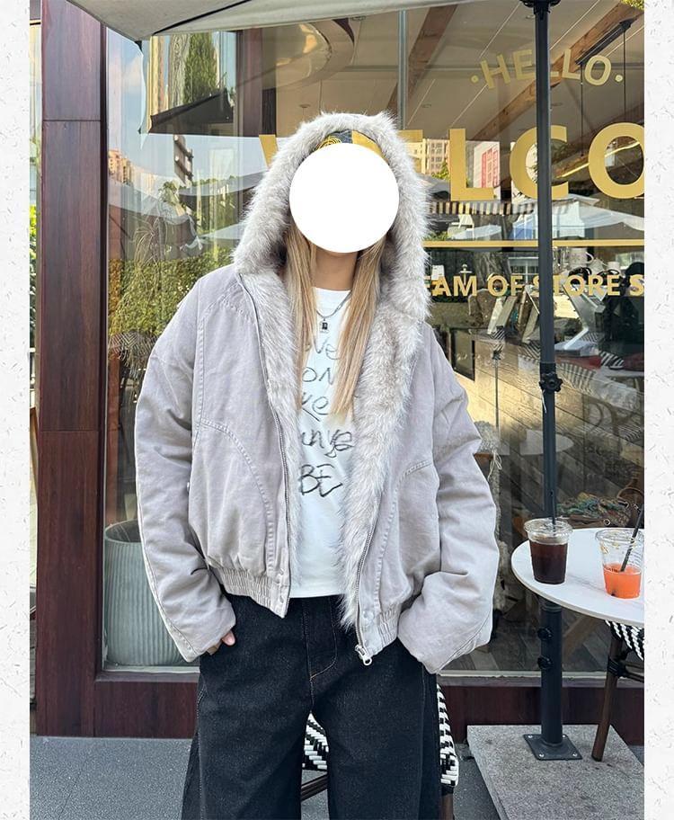 Fleece Lined Zip-Up Hooded Padded Jacket Product Image