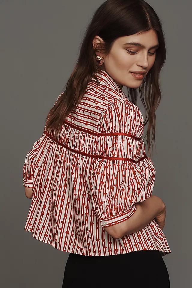 The Leandra Shirred Yoke Blouse by Maeve: Striped Hearts Edition Product Image