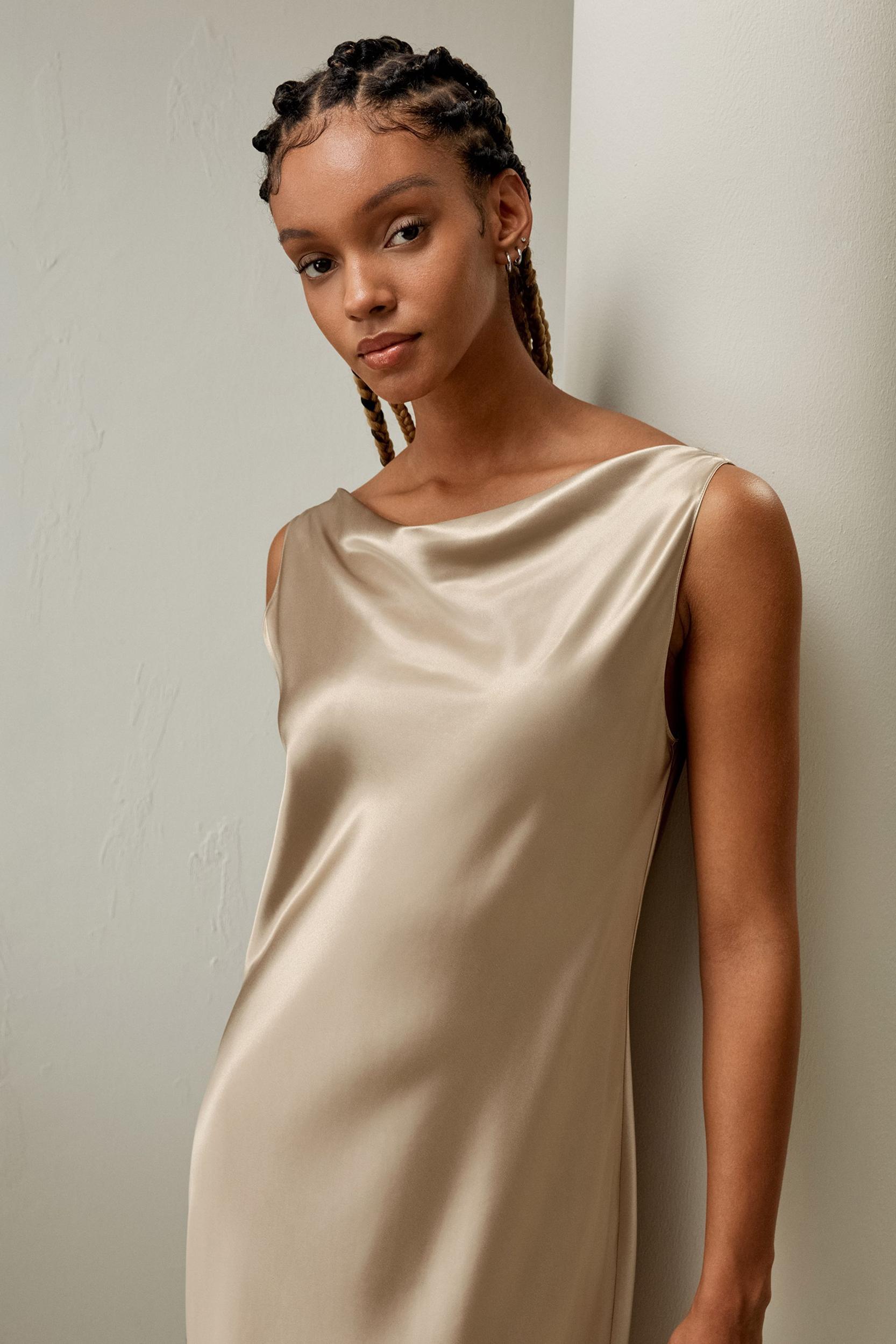 Cowl-Neck Watershine Silk Midi Dress Product Image