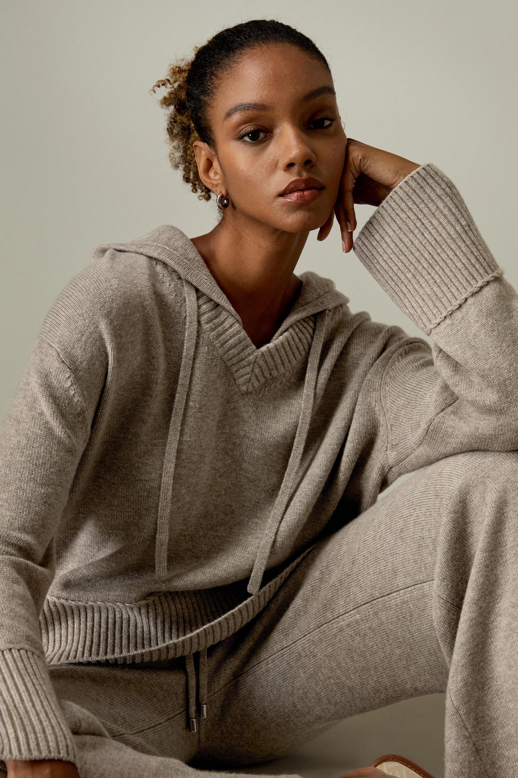 V Neck Wool-Cashmere Blend Hoodie Product Image