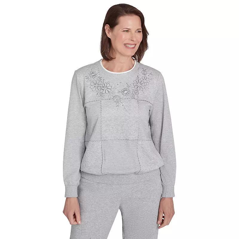 Womens Alfred Dunner Embroidered Boxes Cozy Crewneck Top Product Image