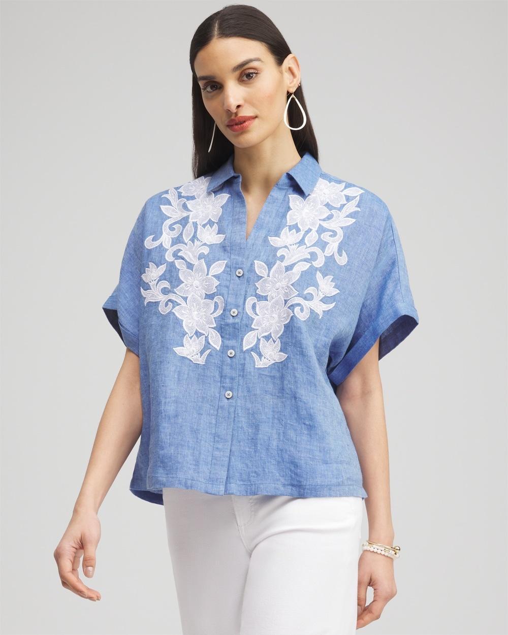 Linen Embroidered Applique Shirt Product Image