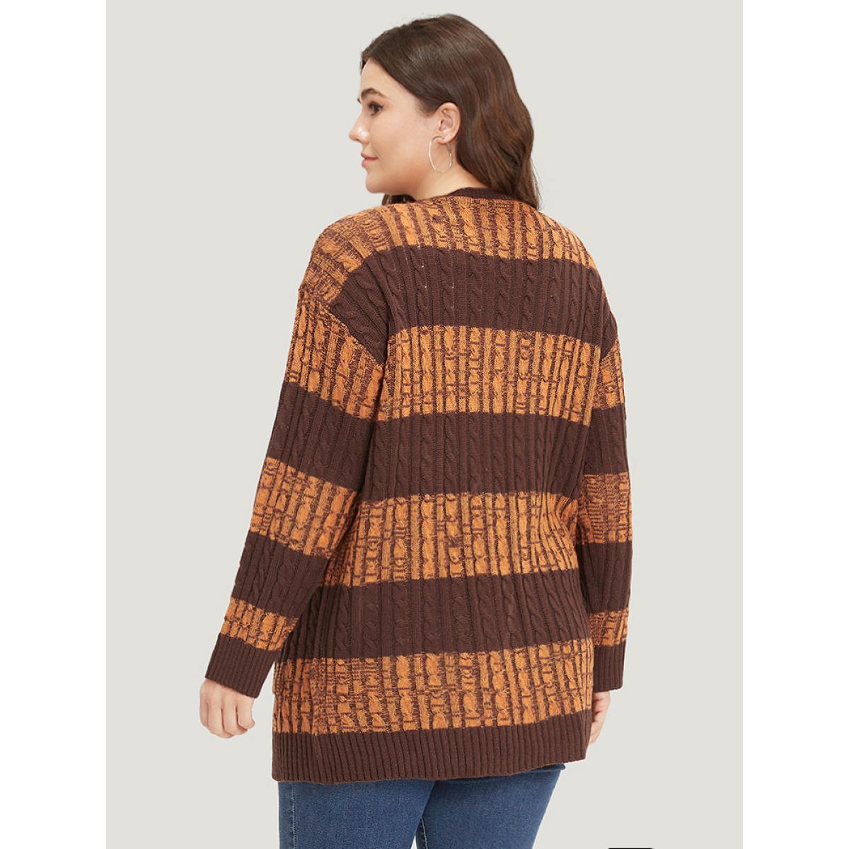 Plus Size Halloween Colorblock Cable Knit Patched Pocket Cardigan Chocolate Women Casual Loose Long Sleeve Festival-Halloween Cardigans BloomChic 26/4X Product Image
