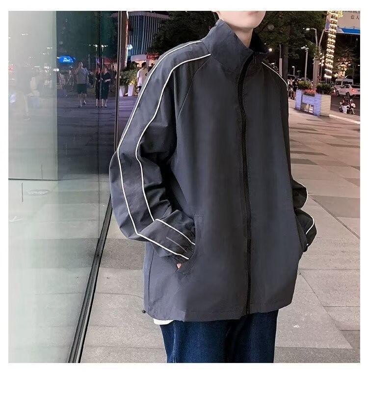 Stand Collar Contrast Piping Oversized Zip Jacket Product Image