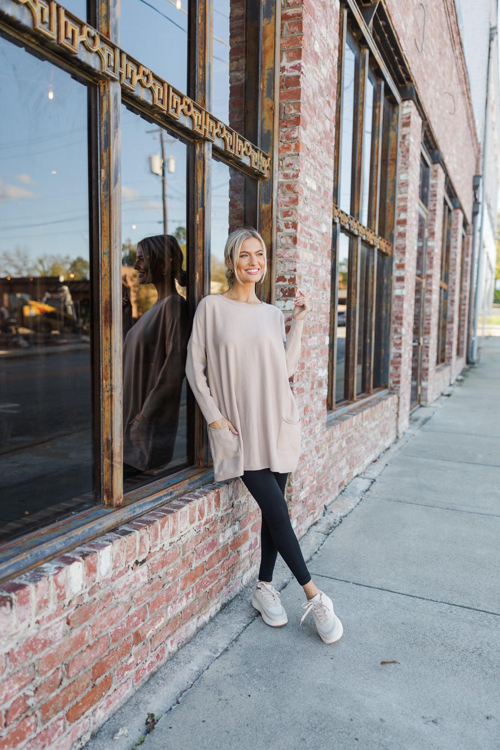 Loving My Life Taupe Brown Pocket Tunic Female Product Image