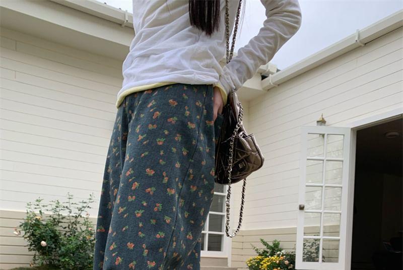 High Waist Floral Print Loose-Fit Wide-Leg Pants Product Image