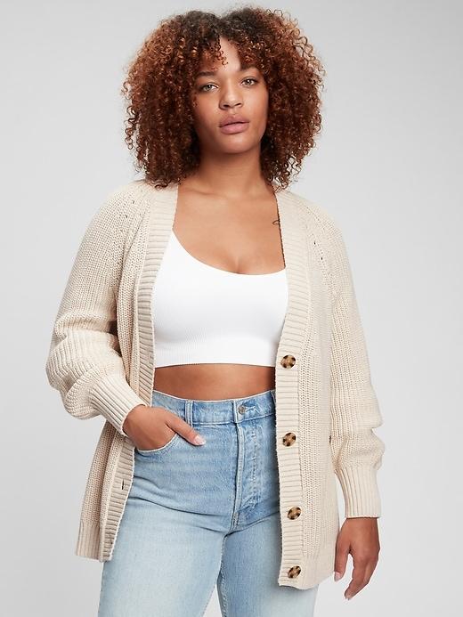Boyfriend Shaker-Stitch Cardigan Product Image