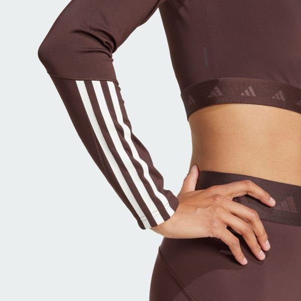 adidas Hyperglam Training Cropped Long Sleeve Tee Shadow Brown M Womens Product Image