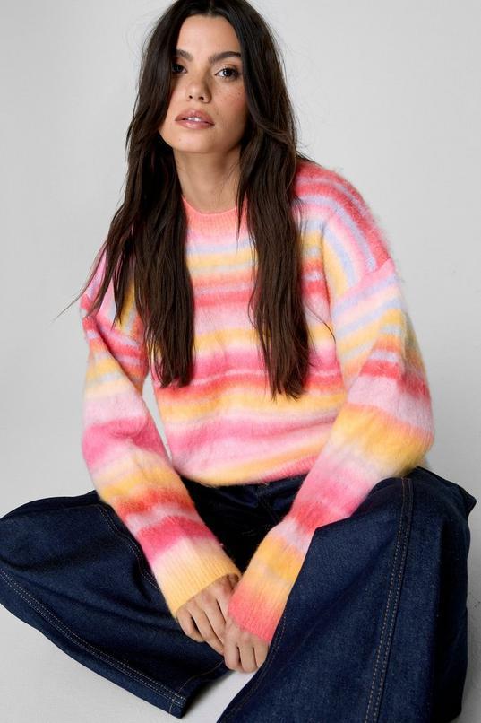 Brushed Striped Crew Neck Sweater Product Image