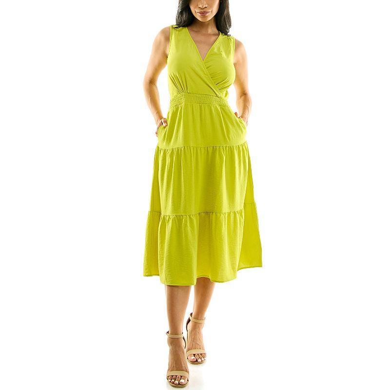 Women's Nina Leonard Tiered Smocked Midi Dress, Size: XL, Vibrant Purple Product Image