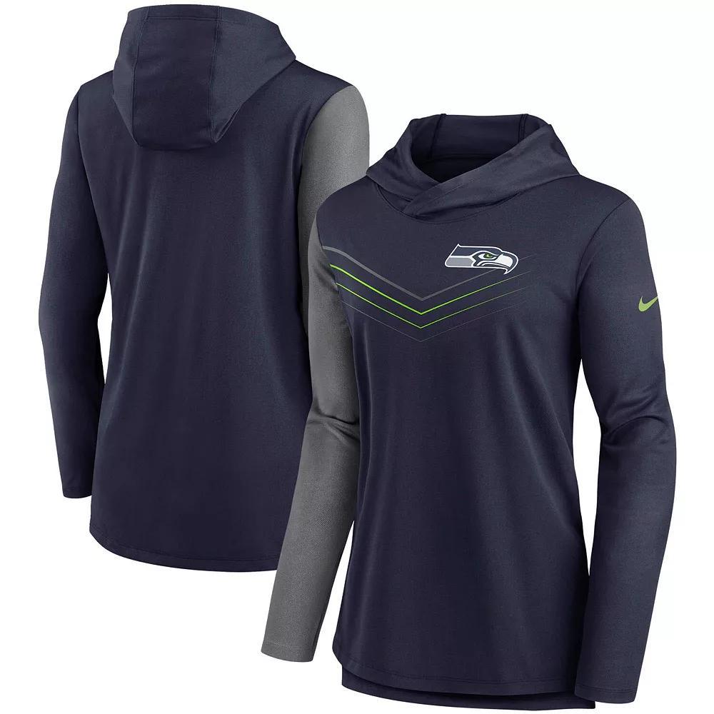 Women's Nike Navy/Heathered Charcoal Tennessee Titans Chevron Hoodie Performance Long Sleeve T-Shirt, Size: XS, Blue Product Image
