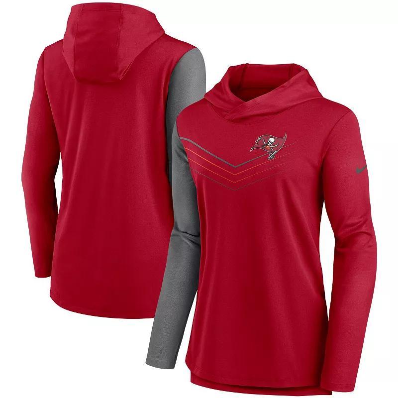 Women's Nike Red/Heathered Charcoal Tampa Bay Buccaneers Chevron Hoodie Performance Long Sleeve T-Shirt, Size: XL Product Image